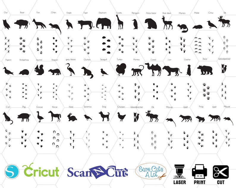 Download Animals with footprint silhouette svg animal tracks nursery | Etsy
