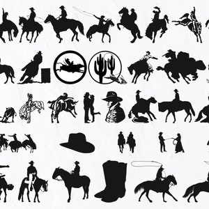 35 Cowboy Silhouetten, Cowboy SVG, Pferd, Hut, Pistole, Cowboy, Western, Wild, Reiter, Ländlich, Sheriff, West, Shooting, Mensch  