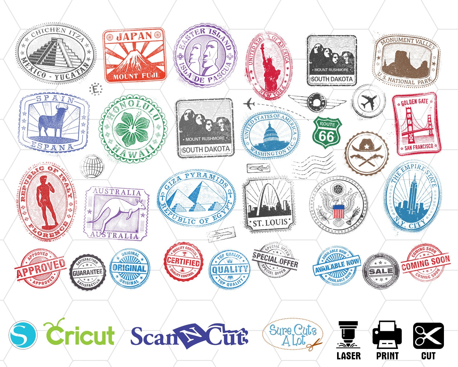 Passport Stamps Svg File Stamp Bundle Svg Passport Icons | Etsy