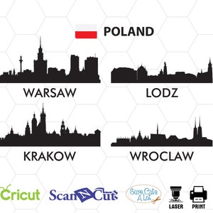 Poland city svg, Warsaw svg, Lodz svg, Krakow svg, Wroclaw svg, silhouette, clipart, cricut, monogram, black, vector, design, dxf, decal png
