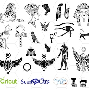 Egyptian svg files bundle, egypt svg, ancient egypt svg, Egyptian symbols sings svg, eye of horus svg, pyramid svg, pharaoh  silhouette svg