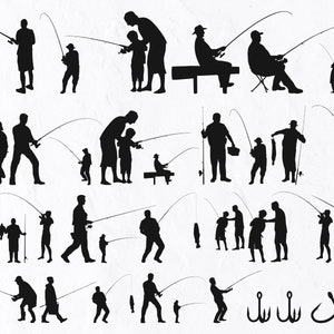 35 Fisherman Silhouettes, Fisherman SVG, Fishing Silhouette svg, Fishing Hook SVG, Fish SVG, Fishing Png, Fishing Vector, Fishing Eps