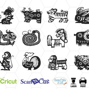 Chinese Zodiac svg, svg eps png pdf, svg for silhouette, chinese zodiac sign, chinese symbols svg file, Chinese Zodiac cricut, silhouette
