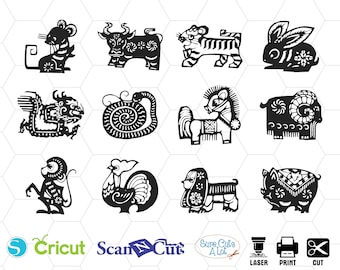 Chinese Zodiac svg, svg eps png pdf, svg for silhouette, chinese zodiac sign, chinese symbols svg file, Chinese Zodiac cricut, silhouette