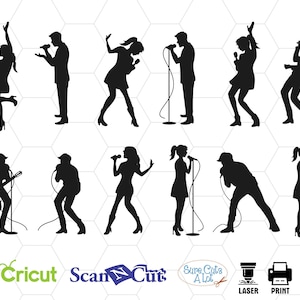 Sänger Svg, singen Menschen Svg, Clipart, Silhouette, Dxf, Cricut, Musik Svg, Mikrofon Svg, Aufkleber, Vinyl, Png, Druck, Schnitt, Kamee, Monogramm