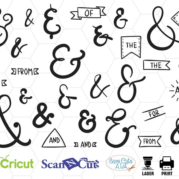 wedding ampersands catchwords lettering svg, clipart, silhouette, dxf, cricut, cameo, png, inages