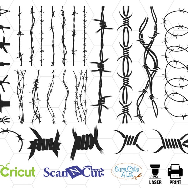 Barbed Wire svg, Straight Barb Fence Fencing Jail Western Ranch Tattoo Spike Spiked .SVG .EPS .PNG Digital Clipart Vector Cricut Cut Cutting