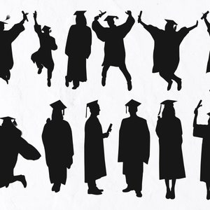 12 afgestudeerden die silhouetten vieren, afgestudeerden SVG, School, Mensen, Onderwijs, Student, Afstuderen, Universiteit, College, Silhouetten, SVG