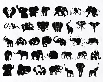 35 Elephant Cut Files, Cute Elephant SVG Design, Elephant Silhouettes svg, Elephant Svg, Baby Elephant Svg