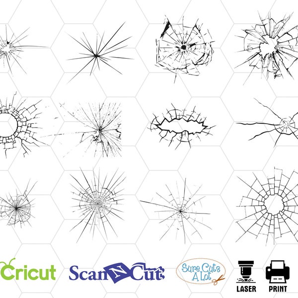 zerbrochene Glas Svg, gebrochene Glas Svg, rissige Clipart, Svg-Dateien für Cricut, Aufkleber, Clipart, Sulhouette, Dxf, Png, Vinyl, Druck, Schnitt, eps