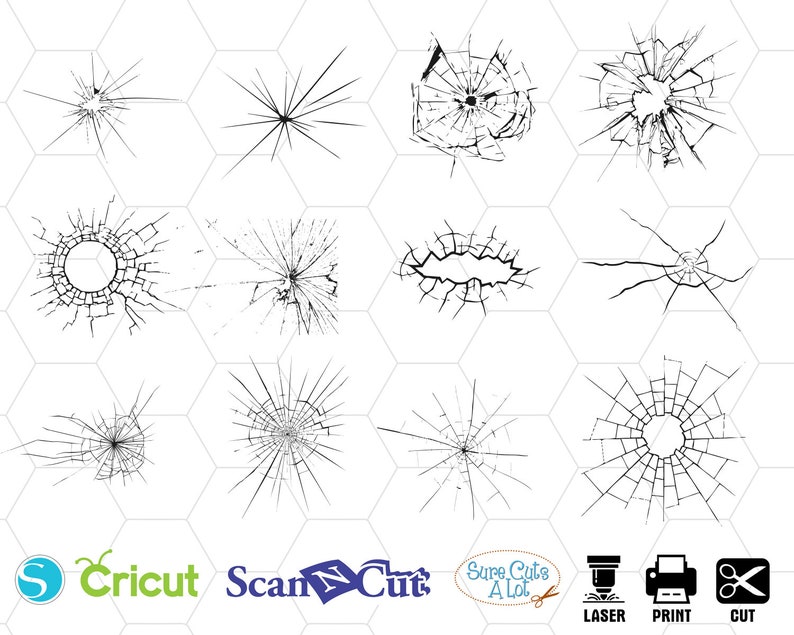 cracked glass svg, broken glass svg, cracked clipart, svg files for cricut, decal, clipart, sulhouette, dxf, png, vinyl, print, cut, eps image 1