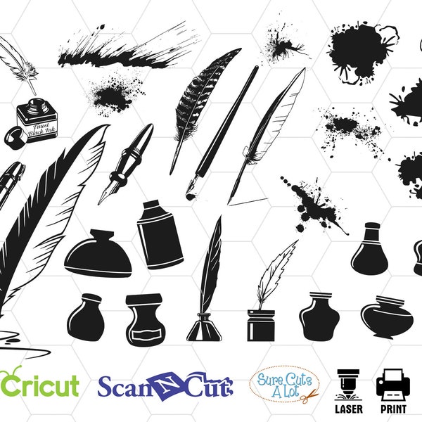 ink pen svg, pen svg, svg files for cricut, pen and ink, glass ink, ink splatter svg, svg eps png dxf, pen and ink clipart, ink pen clipart