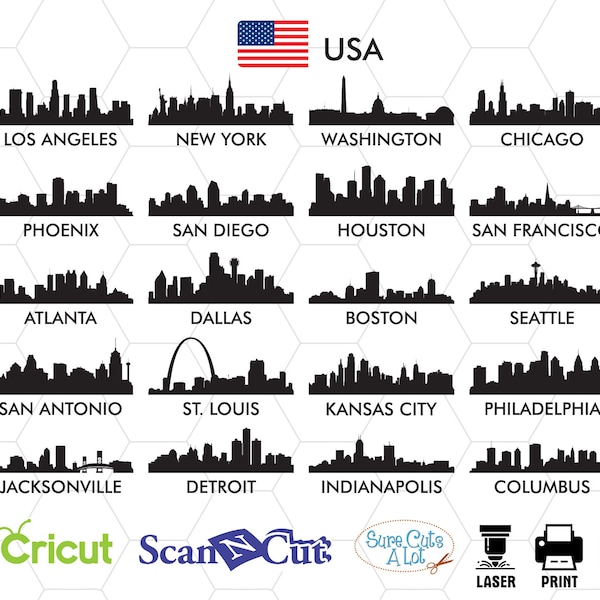 USA city svg files, city skyline, city svg, city silhouette, city graphics, us state maps svg, usa skyline svg, usa city svg, american svg