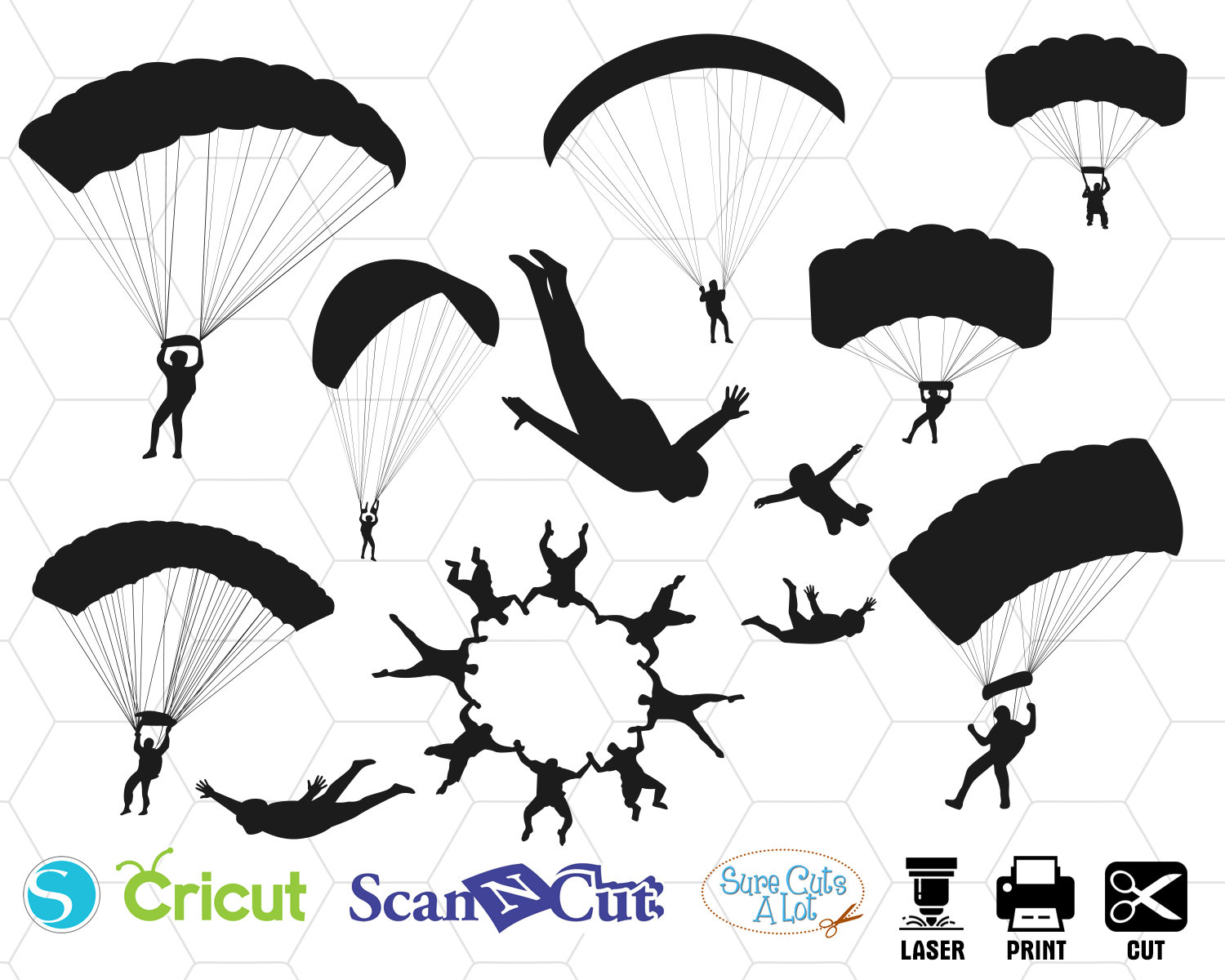 parachute svg skydive svg skydiving svg sky diver svg png SKYDIVERS SILHOUETTES svg skydiver dxf skydiver cut file skydiver cricut