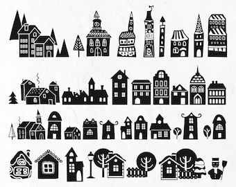 30 Christmas House SVG Bundle, Christmas Scene SVG, Christmas House Silhouette svg, Christmas Village, Christmas Paper Cut, Winter House Svg