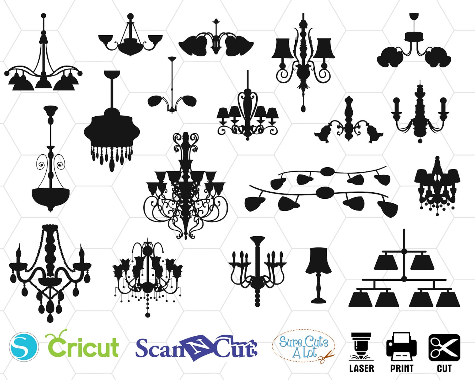 Ornate Chandelier Svg Chandelier Clipart Svg Files Etsy