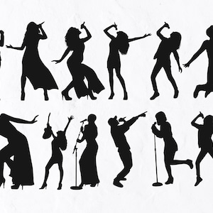 12 Mujer Cantante Siluetas, Cantante Mujer SVG, Música, Gente, Niña, Micrófono, Escenario, Sonido, Mujer, Artista, Musicia, Musicante, Musical
