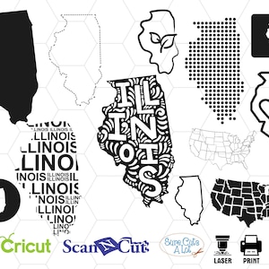 Illinois state svg, illinois carte svg, illinois coupe fichiers, usa svg, svg des État-Unis, décalque, fichier de coupe, impression, design, vinyle, dxf, png