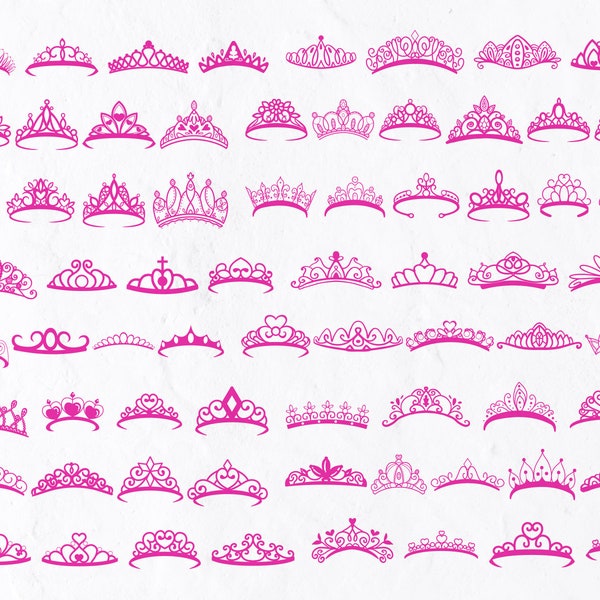68 Princess Crowns SVG Bundle, Tiara for Girl Svg, King Crown Svg, Royal Crown Svg, Crown Clipart, Crown Vector, Tiara Svg