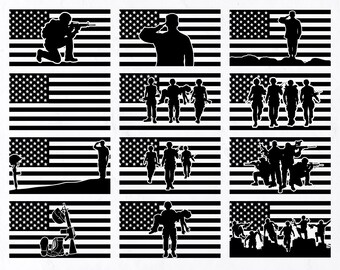 12 Solider in American SVG Bundle, Solider Svg, Solider Vector, Solider Clipart, Solider Silhouette, Solider Svg Files, Gun Svg
