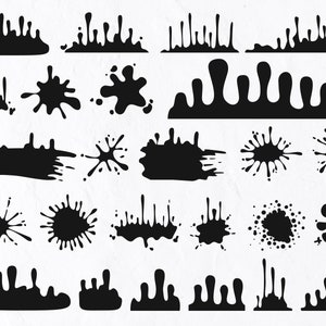 25 Paint Drip SVG Bundle, Abstrait, Peinture, Encre, Vecteur, Grunge, arrière-plan, Goutte à goutte, Éclaboussures, Goutte, Isolé, Tache, Éclaboussures, Art  