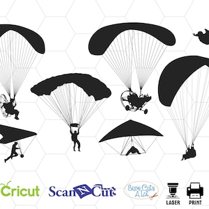Siluette di paracadutisti svg, paracadutismo in formato svg, paracadute in formato svg, cielo subacqueo svg, dxf paracadutista, paracadutista cricut, paracadutista file di taglio, skydive svg, png