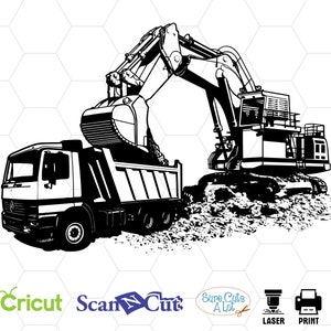Dump Truck svg, Excavator svg, truck svg, construction svg, svg files for cricut, clipart, bulldozer svg, silhouette, dxf, tractor, print