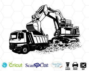Dump Truck svg, Excavator svg, truck svg, construction svg, svg files for cricut, clipart, bulldozer svg, silhouette, dxf, tractor, print