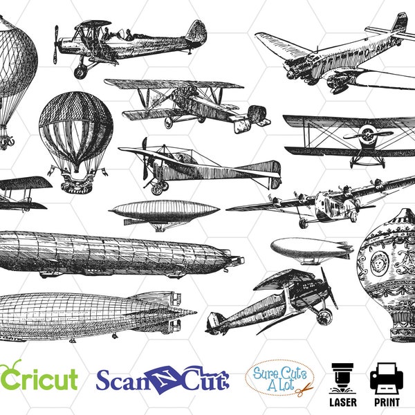 vintage palne svg, vintage dirigible svg, vintage airship svg, old biplane svg, retro propeller plane svg, aircraft svg, plane silhouette