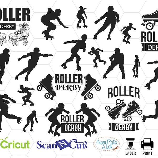 Roller skating svg, roller derby svg, roller blades svg, roller skate clipart, vector roller skates, svg bundle, skating silhouette svg