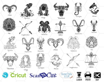 Zodiac signs svg files, Horoscope sign outline svg, Zodiac cricut, Horoscope silhouette svg, Horoscope clipart, astrology svg, svg bundle