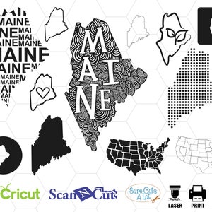 maine state svg, maine map svg, silhouette, monogram, cameo, design, png svg eps dxf jpg, vinyl, decal, cricut, home state svg, usa svg