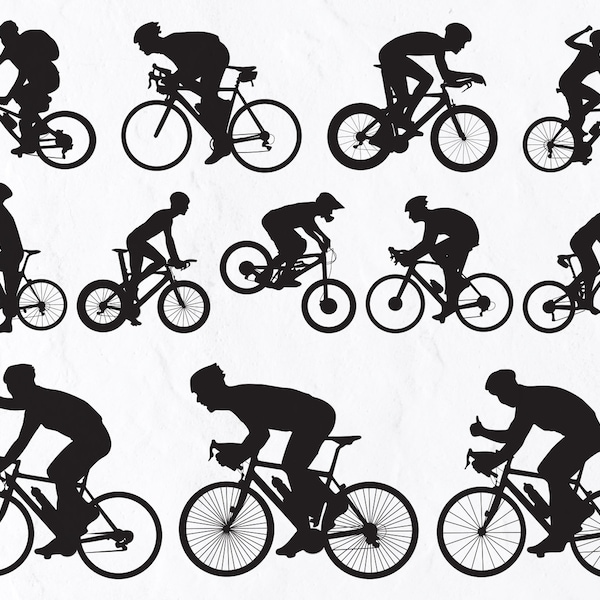 12 Cycling Silhouettes, Cycling SVG, Bicycle Silhouette, Bicycle SVG, Bicycle Black svg, Bicycle vector, Bicycle print, Bicycle vinyl