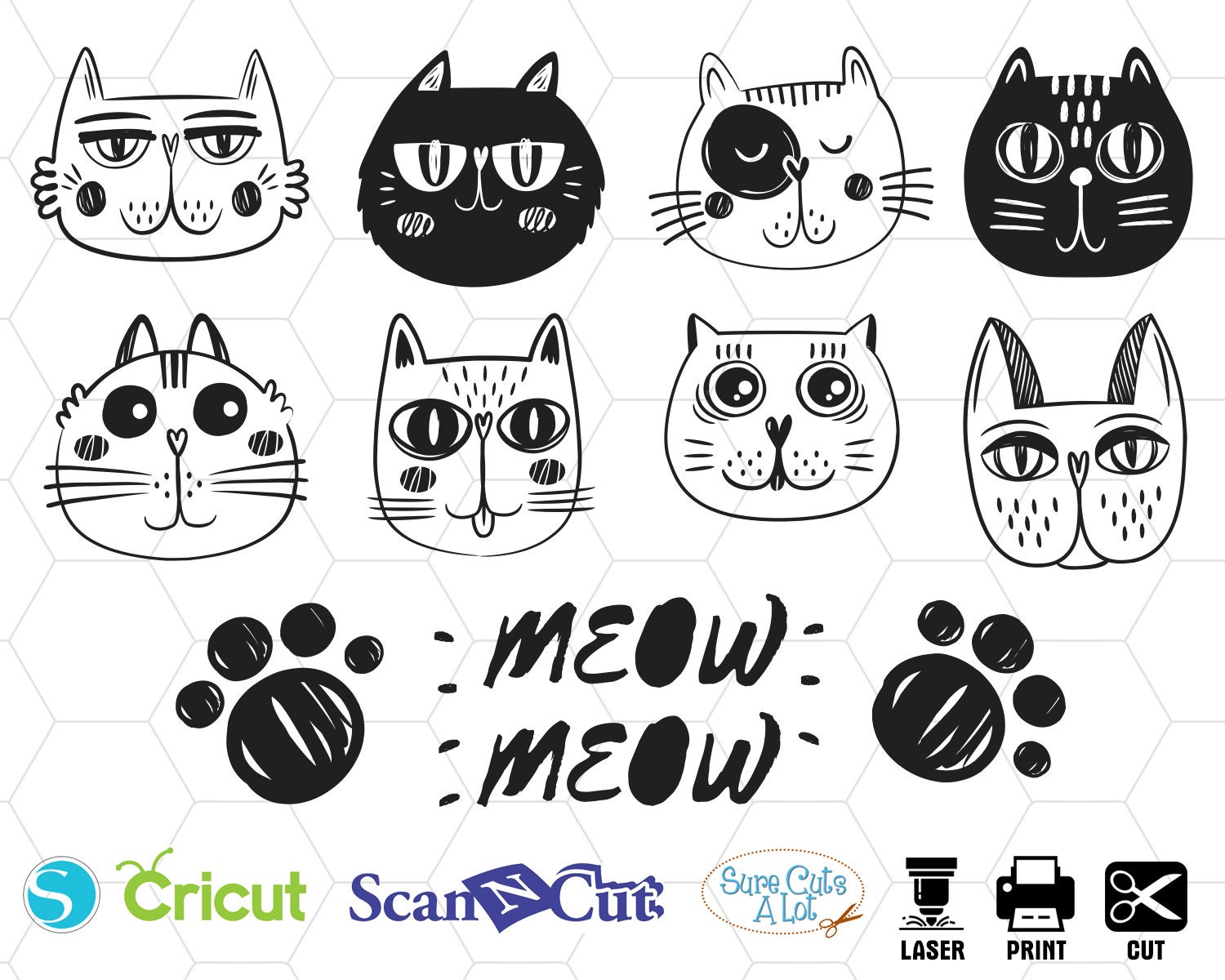 Katze Gesicht Svg Katzchen Svg Katze Svg Katze Svg Etsy