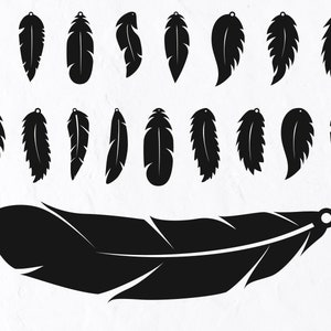 May include: A set of 18 black feather earring designs, perfect for crafting jewelry. The designs include various feather shapes and sizes, with a hole at the top for attaching earring findings.