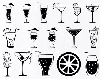 25 cóctel SVG Bundle, bebida svg, cócteles svg, bebida tropical svg, vino svg, copa de vino svg, bebida tropical de coco svg