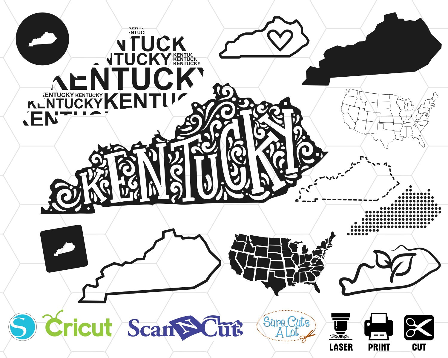 State svg eps png dxf jpg Kentucky Vector Kentucky SVG State Cut File