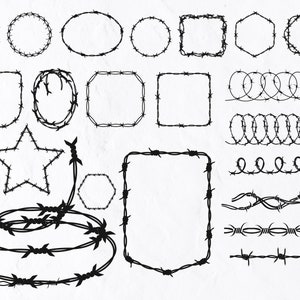 Bundle fil de fer barbelé SVG, fil de fer barbelé Svg, Svg de fer barbelé, fil de fer barbelé cadre Svg, fichiers pour Cricut, clôture Svg, fil de fer barbelé frontière Svg