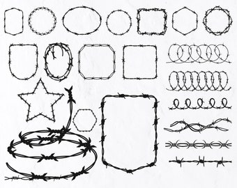 Barbed Wire SVG Bundle, Barbed Wire Svg, Barbed Svg, Barbed Wire Frame Svg, Files For Cricut, Fence Svg, Barbed Wire Border Svg