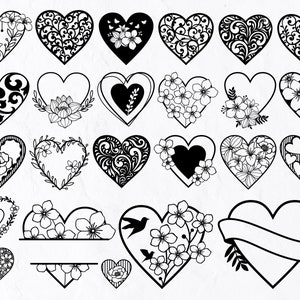 24 Heart Mandala SVG, Heart Clip Art, Heart Papercraft SVG, Papercut Template, Floral Heart Svg, Valentines Svg, Love Svg, Heart Cut File