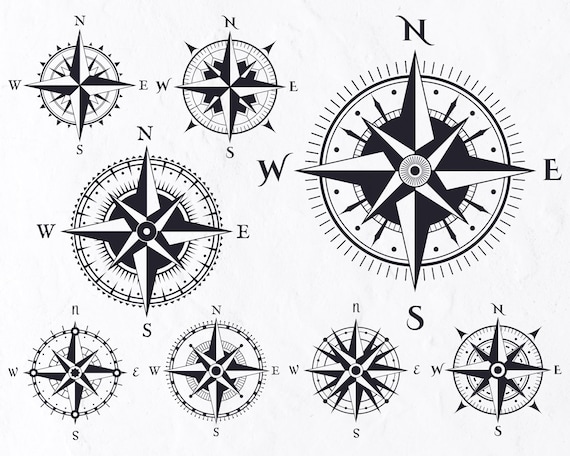 8 Wind Roses SVG Bundle, Vintage Compass SVG, West, East, North, South, Pointer, Cartography, Marine, Map, Travel, Star, Adventure