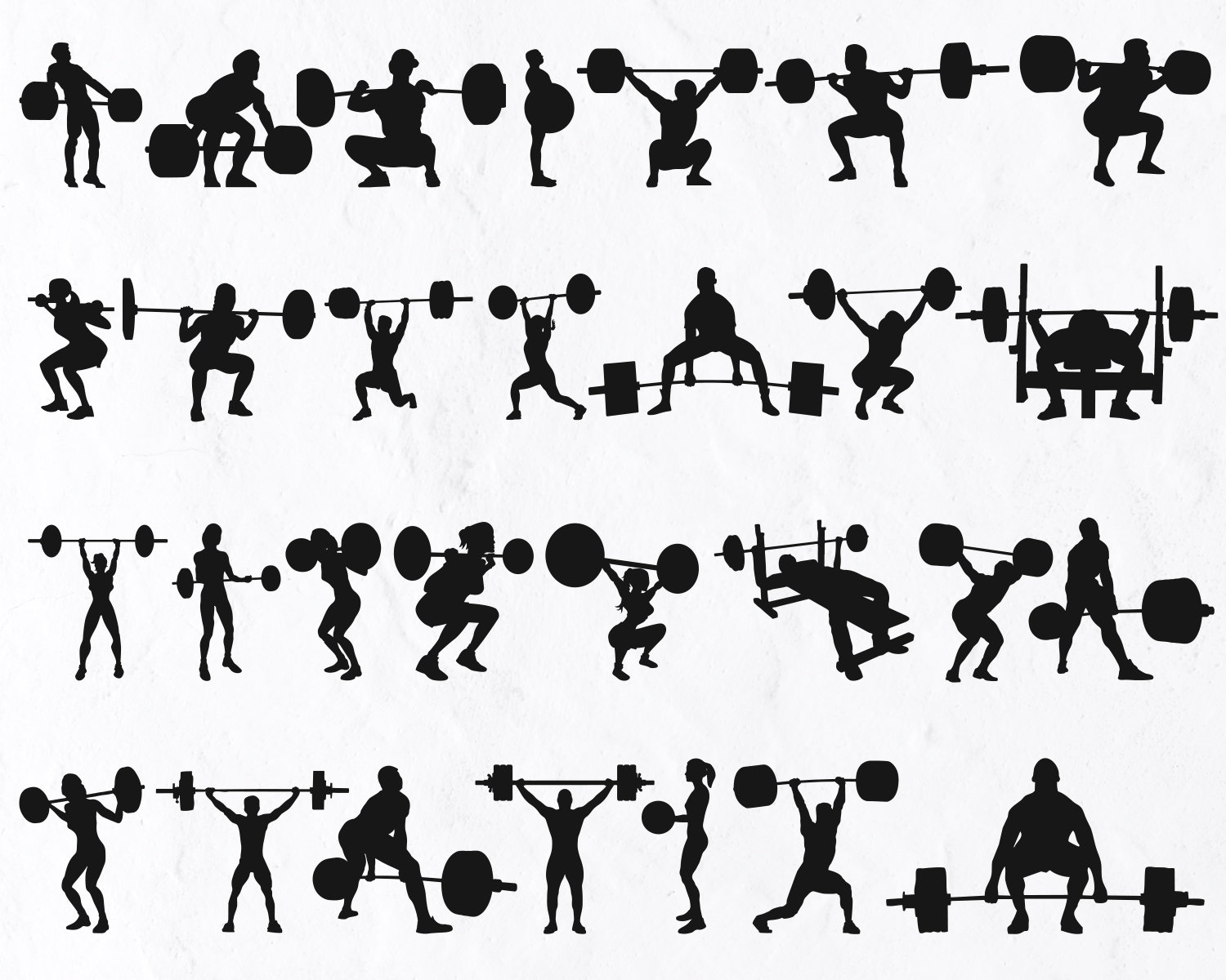 29 Weightlifting Silhouettes svg, Barbell Monogram, Barbell