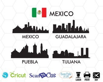 Mexico city svg, Guadalajara svg, Puebla svg, Tijuana svg, Mexico skyline svg, Mexico towl, Mexico landscape svg, Mexico cricut silhouette