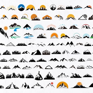 Paquete SVG de 100 montañas, escena de montaña svg, SVG de aventura, svg de viaje, svg de naturaleza, pronóstico svg, svg de senderismo, svg de aventura, camping svg