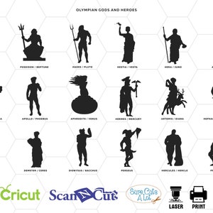 Fichiers svg dieux olympiques, icônes de la mythologie grecque, dieux grecs silhouette svg, svg de zeus, Poséidon svg, svg Hadès, Hestia svg, svg Prométhée