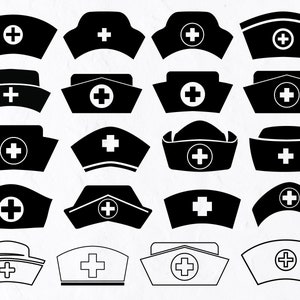 20 Pacote SVG de chapéu de enfermeira, Svg de enfermeira, Clipart de enfermeira, Silhueta de enfermeira, Monograma de enfermeira, Arquivos de corte de enfermeira, Chapéu de enfermeira Svg, Enfermeira abençoada Svg