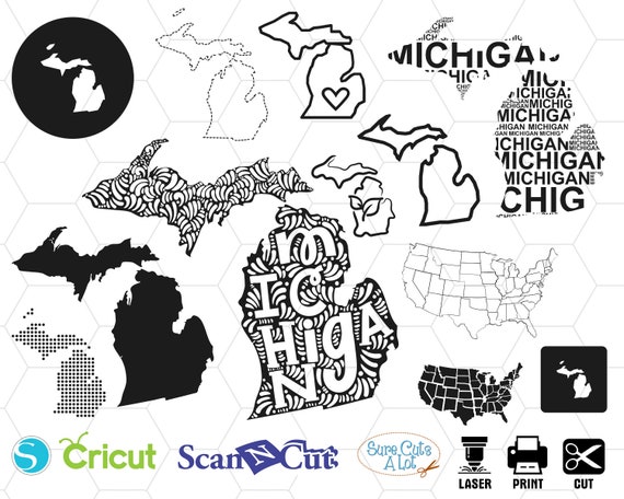 Michigan State Svg Michigan Map Svg Us States Michigan Etsy