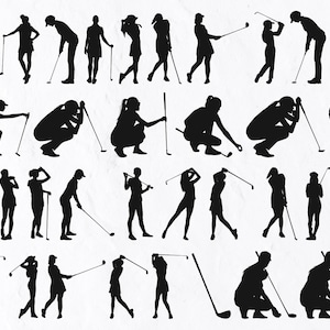 35 Golf Player Female Silhouette, Golf Player Female SVG, Sports, Game, Golf, Ball, Woman, Golfer, Girl, Svg, Png, Eps, Dxf, Pdf, Print