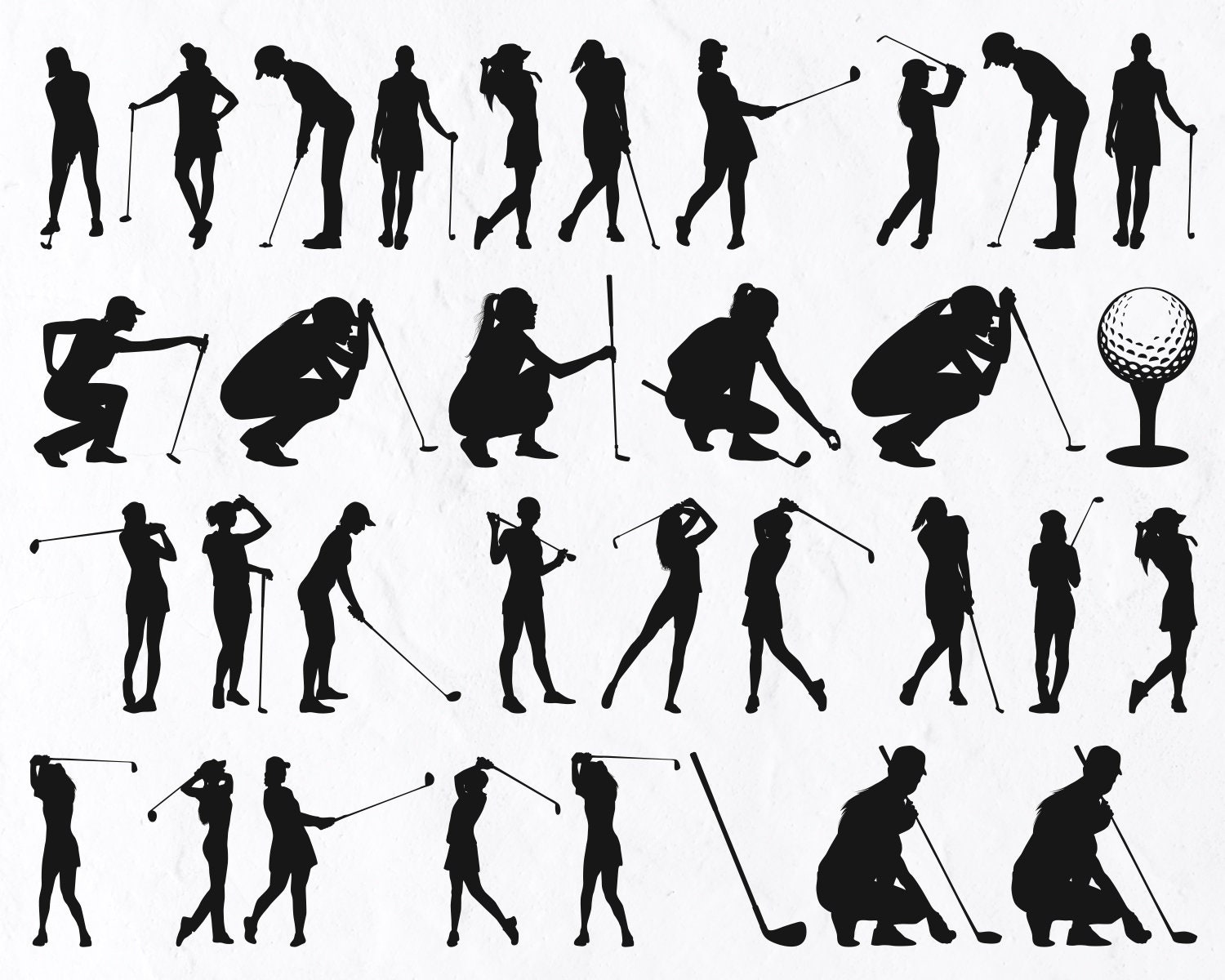 35 Golf Player Female Silhouette, Golf Player Female SVG, Sports, Game,  Golf, Ball, Woman, Golfer, Girl, Svg, Png, Eps, Dxf, Pdf, Print, image size:1500x1200