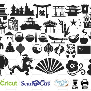 China sing and symbol pack silhouette svg bundle, china cricut, china clipart, china pattern, monogram, decal, stencil, dxf, png, vector svg